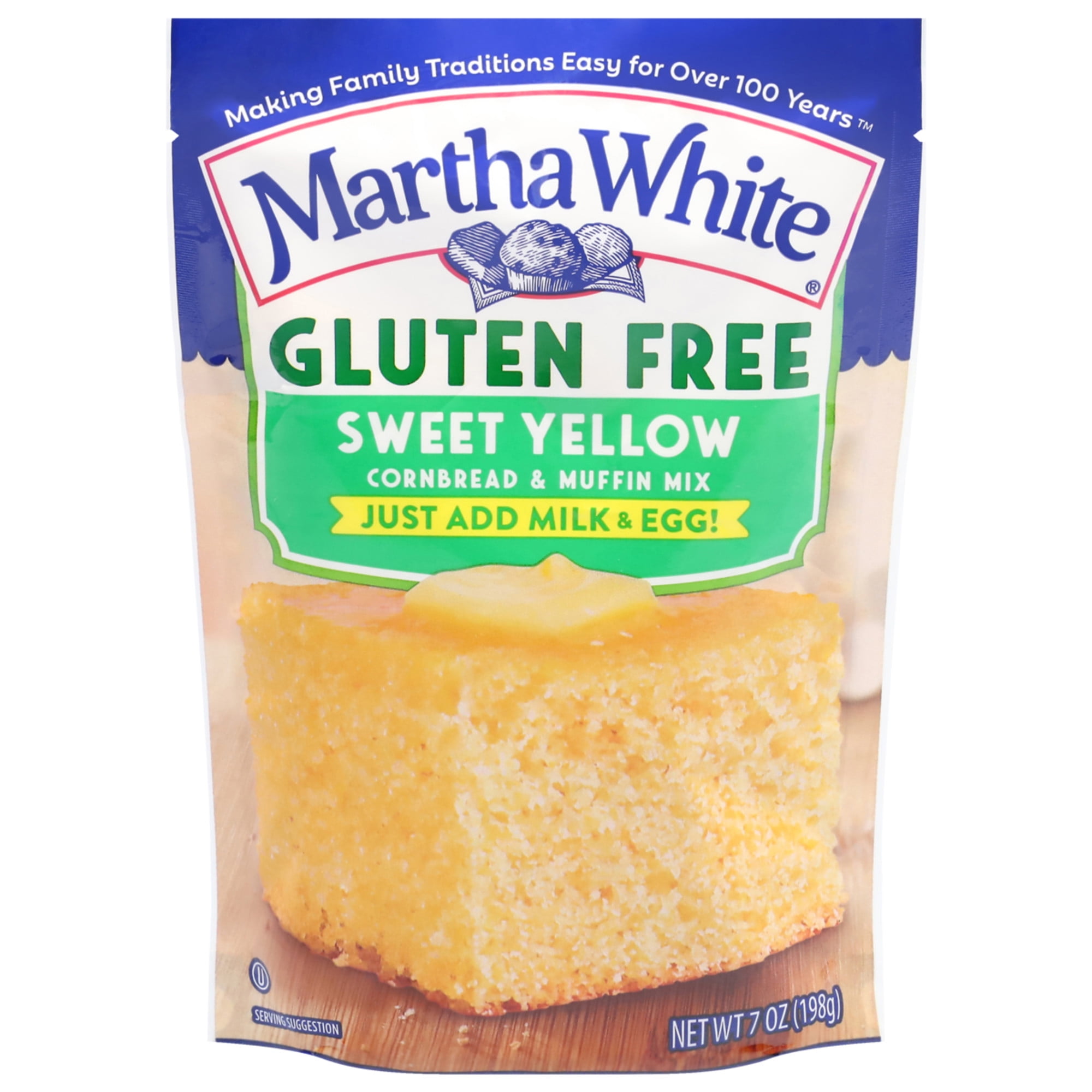 (12 pack) Martha White Sweet Yellow Gluten Free Cornbread Mix, 7 oz Pouch