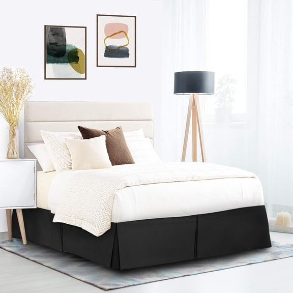 Cotton Haven Twin Bed Skirt – Soft 100% Microfiber, Box Pleated, Three-Sided Dust Ruffle- 10" Deep Pocket - Hotel Quality Bedskirt - Black.