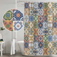 thumbnail image 4 of Vintage Mediterranean Shower Curtain Set - 48" x 72" Washable Bathtub Curtain with 12 Hooks, Blue and Yellow Tiles Texture Waterproof Fabric Stall Shower Curtains for Bathroom/Bathtub Décor, 4 of 6