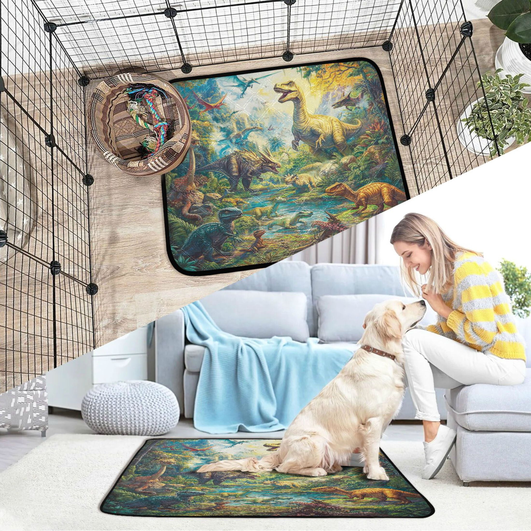 Qxltty Dinosaurs Time Cat litter Pads Pet Set of 2 Diaper Mats Center Anti-leakage Layer Absorbent Soft and Comfortable