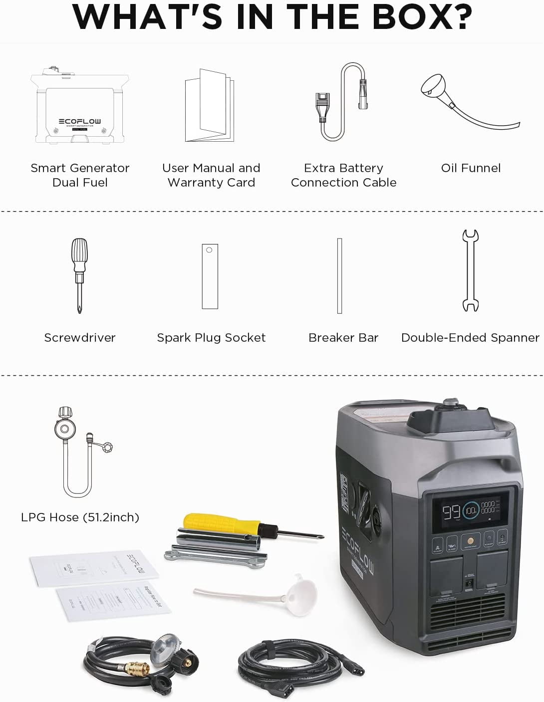 EF EcoFlow Smart Dual Fuel Generator,Gas/LPG Inverter Generator,Integrates  with Delta Pro/Delta Max/DELTA 2,1800W AC Output,for Outdoor Camping,Home  ...