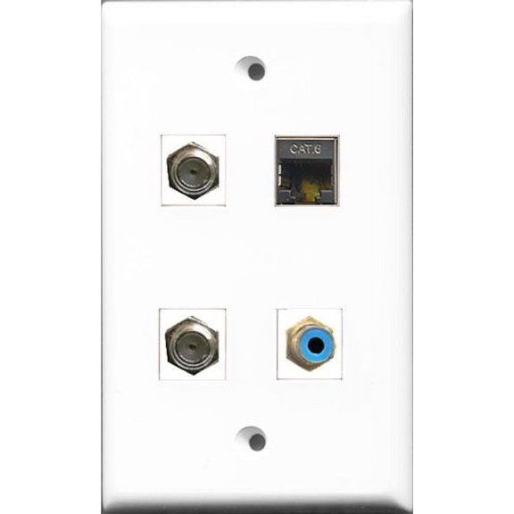 RiteAV 1 Port RCA Blue 2 Port Coax Cable TV- F-Type and 1 Port Shielded Cat6 Ethernet Wall Plate