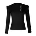 thumbnail image 4 of cfhntfmh Lounge Tops for Women Trendy High Neck Ruffle Long Sleeve Fall Slim Shirts Ribbed Front Buttons Trim Undershirts, 4 of 7
