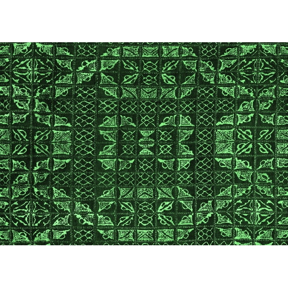 Ahgly Company Indoor Rectangle Abstract Emerald Green Modern Area Rugs, 2' x 4'