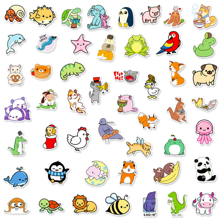 Wabjtam Mignon Animal Stickers, 50 Pcs Coloré Animal Imperméable