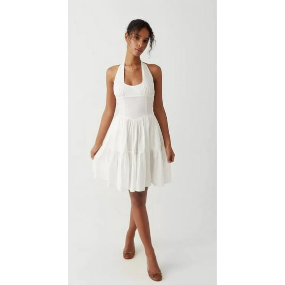 Michellecmm Women's Short Halter Dress Striped Sleeveless Tiered Ruffle Dress