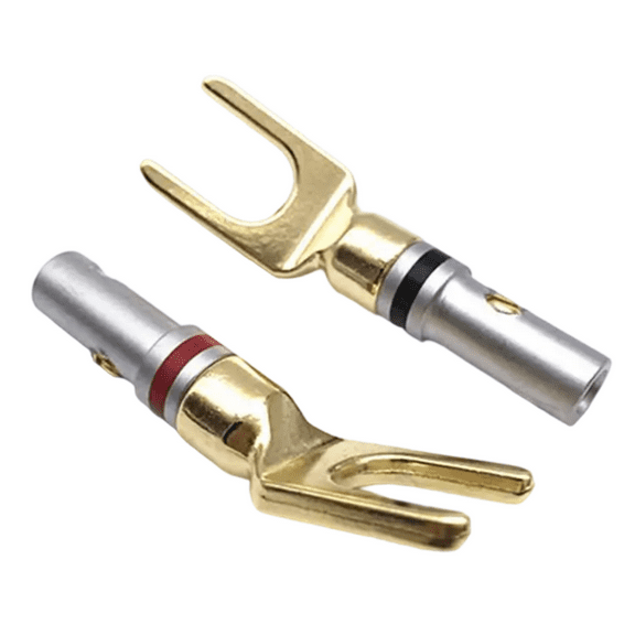 Gold Plated 4mm Banana Fork Shape Y Spade Speaker Plug Connector for Auditory Wire Minimal Resistance