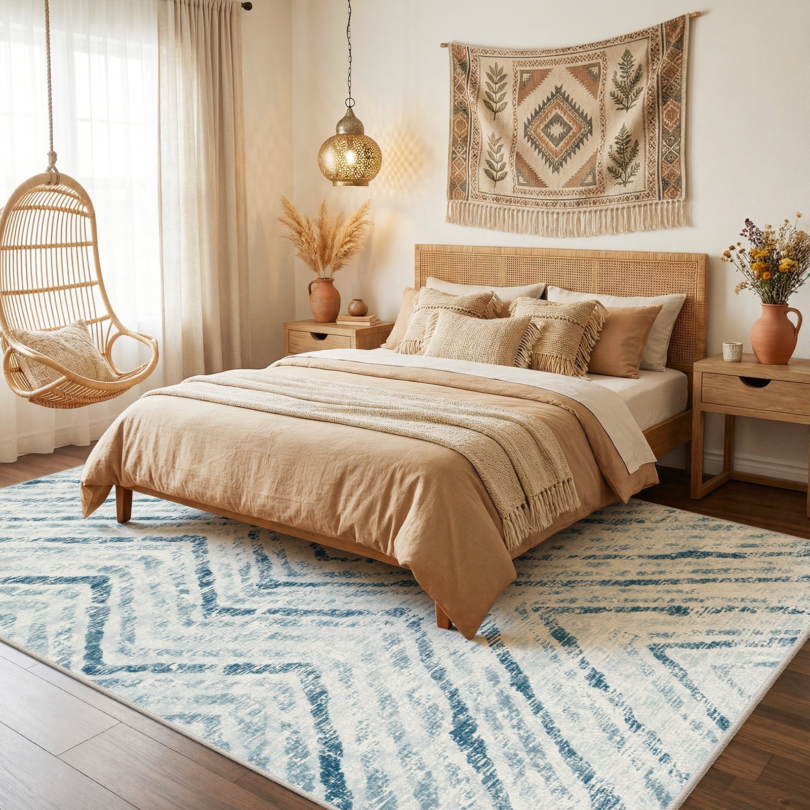CHITOOMA 5'x7' Area Rugs for Living Room, Washable Boho Moroccan Rug Soft Vintage Distressed Geometric Tribal Area Rug for Bedroom Dining Room Office with Non-Slip Backing, Stain Resistant Non-Shed