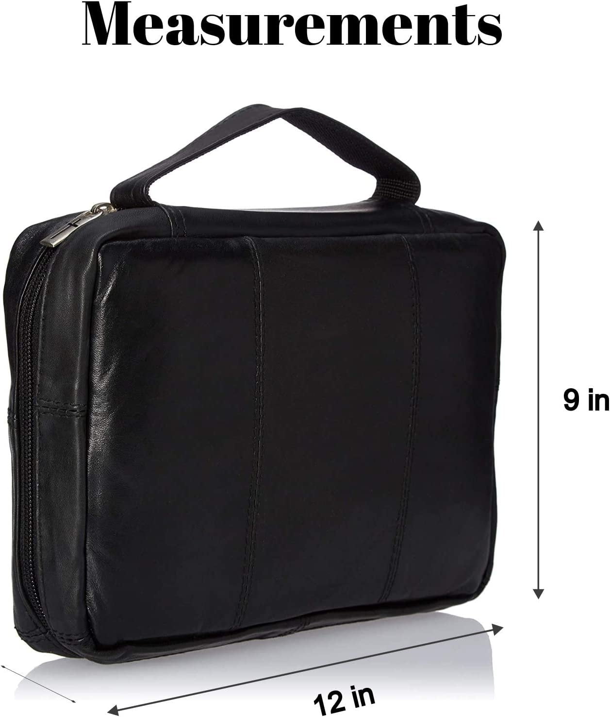 Large Cross Bible Book Cover Genuine Leather with Handle Black