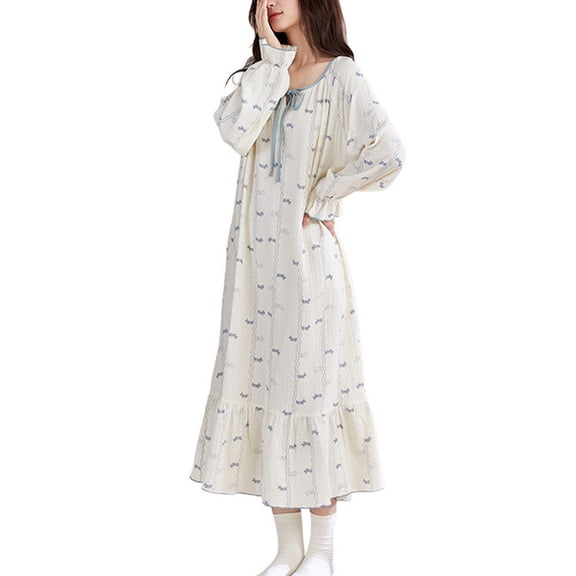SWSMCLT Women's Long Sleeve Victorian Nightgown Sleep Gown Ruffle Spring Old Fashioned Cotton Night Dress Summer V Neck Soft Princess Style2 Medium