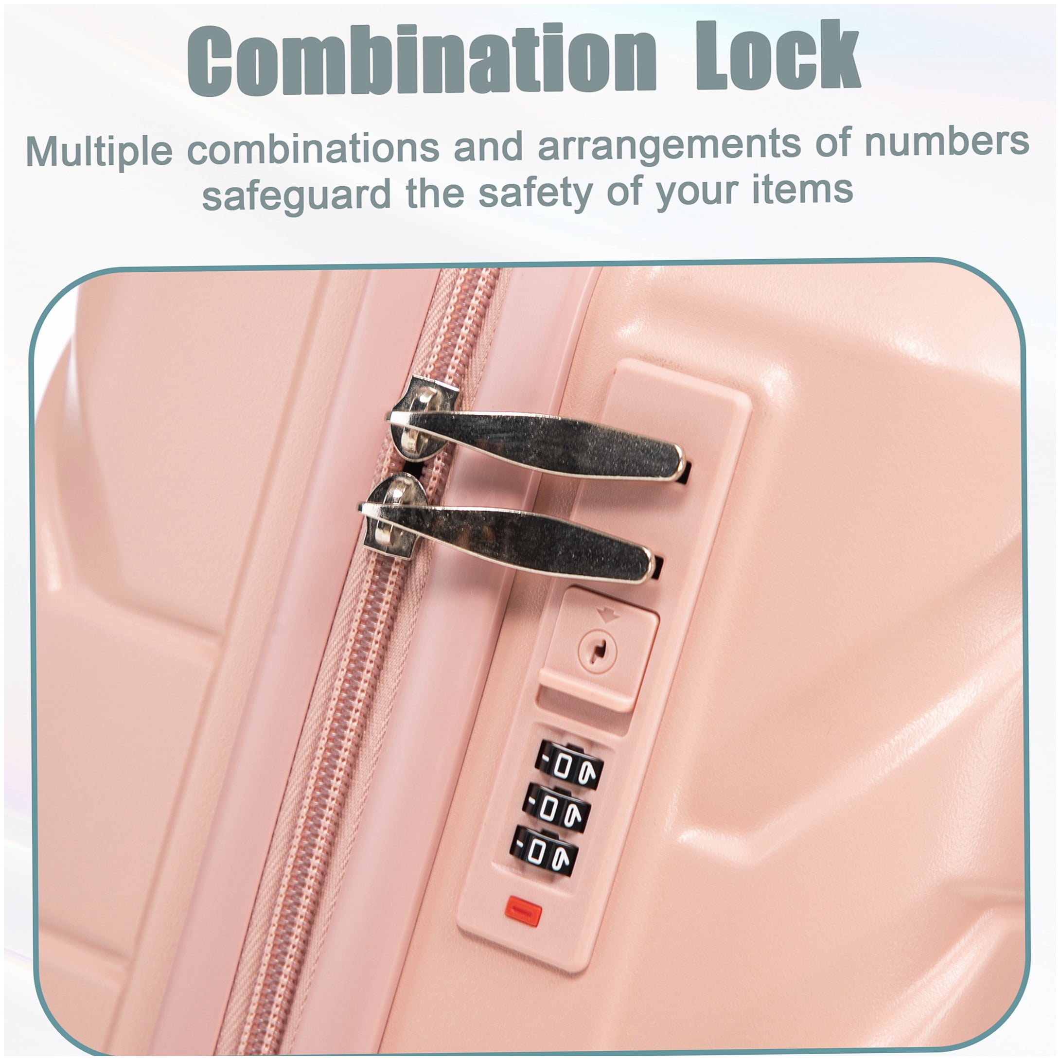 ABS Pink Spinner Luggage Set with Cosmetic Case, TSA Lock for Carry-On