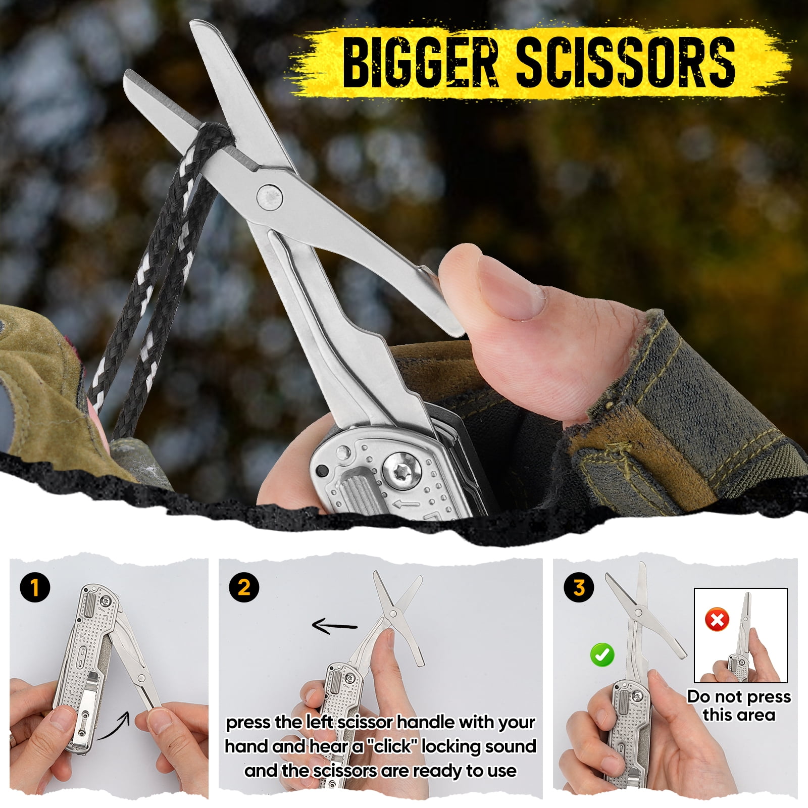 BIBURY Multitool Pocket Knife BI2056, Stainless Steel Multi Tool Knife with Clip, Folding Multitool EDC Knife with Magnetic Locking,Screwdriver,Large Scissors,Glass Breaker for Survival Camping