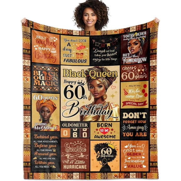 African American 60th Birthday Gifts for Women Blanket 60x50in, Encouragement Inspirational Bday Gift, 60 Year Old Birthday Gifts for Black Women Mom Lady Girl Friend