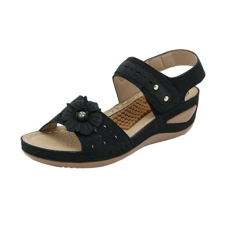 

YanHoo Women s Orthotic Wedge Sandals Elegant Vintage Ankle Strap Open Toe Orthopedic Sandal Ladies Summer Casual Sandals with Arch Support