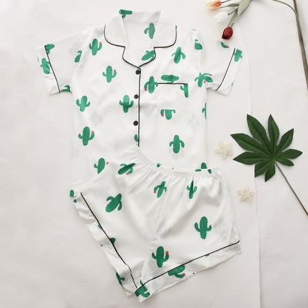 

SELONE Pajama Set for Women Plus Size Lingerie Womens Casual Short Sleeve Fashion Printed Turn-down Tops Shorts Pants Set Sleepwear Nightgowns for Valentines Day Anniversary Wedding Honeymoon White XL