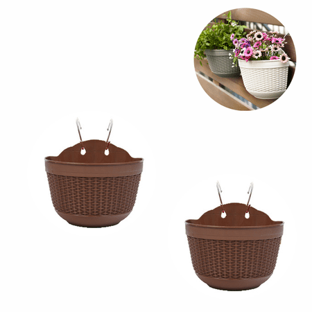 Lot De 2 Jardinières Suspendues En Plastique Blanc - 20.5 X 20.5 X 12.5 Cm, Chaînes Et Crochets Inclus, Bac Amovible, Pour Balcon Ou Intérieur