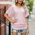 thumbnail image 2 of gakvbuo Plus Size T Shirts For Women Summer Tops 2023 Short Sleeve Business Casual Cutout Tunic Tops Ruffle Sleeve Top Blouse Solid Boat Neck V Neck Dolman Top With Side Shirring, 2 of 5