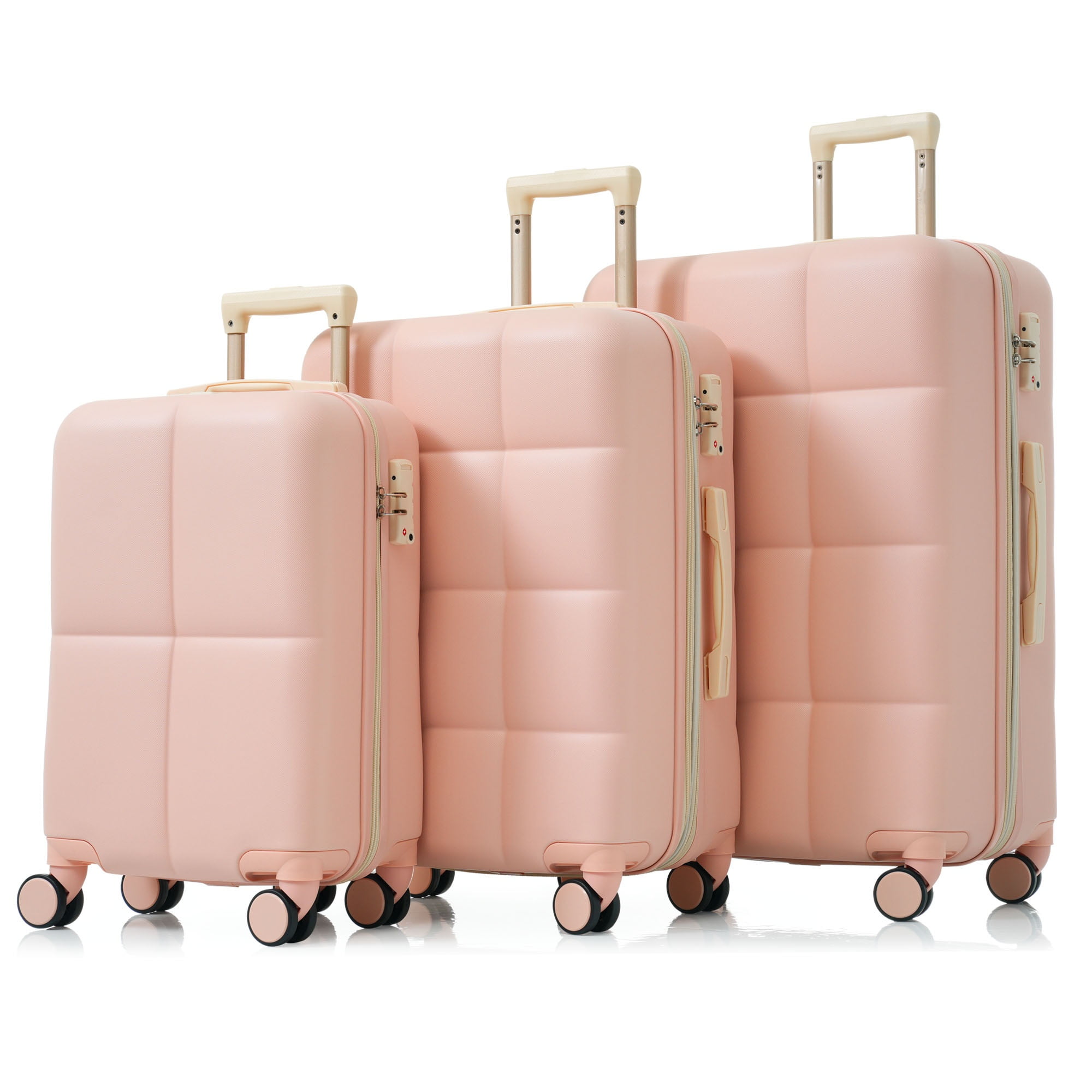 Aukfa Luggage Set, 3 Piece Expandable Hardshell Suitcase with USB Port and Cup Holders, Spinner Wheels, Pink