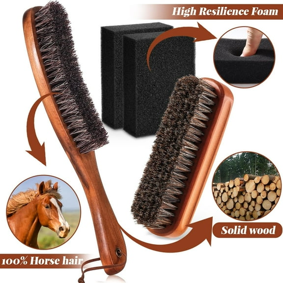 4 Pcs Horsehair Felt Hat Brush Kit with Cleaning Sponge Cowboy Clean Hat Wood Fedora Hat Cleaning Set Baseball Cap Lint Brush Remove Dust for Hair Furniture Suits Clothes(Style A)