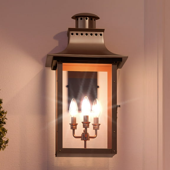 Luxury Antique Outdoor Wall Sconce, 23.00''H x 12.00''W, with French Country Style Elements, Old World Design, Rustic Copper Finish and Clear Glass, UQL1411