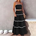 thumbnail image 5 of Xdegoge Linen Two Piece Outfit for Women Maxi Tiered Skirt Set Strapless Bandeau Top Boho Summer Skirts Flowy Flattering Lightweight Beach Vacation Party Holiday Wear, 5 of 7