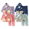 thumbnail image 4 of Godderr Kids Baby Girls Boys 2Pcs Fleece Pajama Pants Set,12M-8Y Toddler Winter Warm Button Sleepwear Outfits Newborn Fashion Thick Loungewear Clothes Outfits, 4 of 8