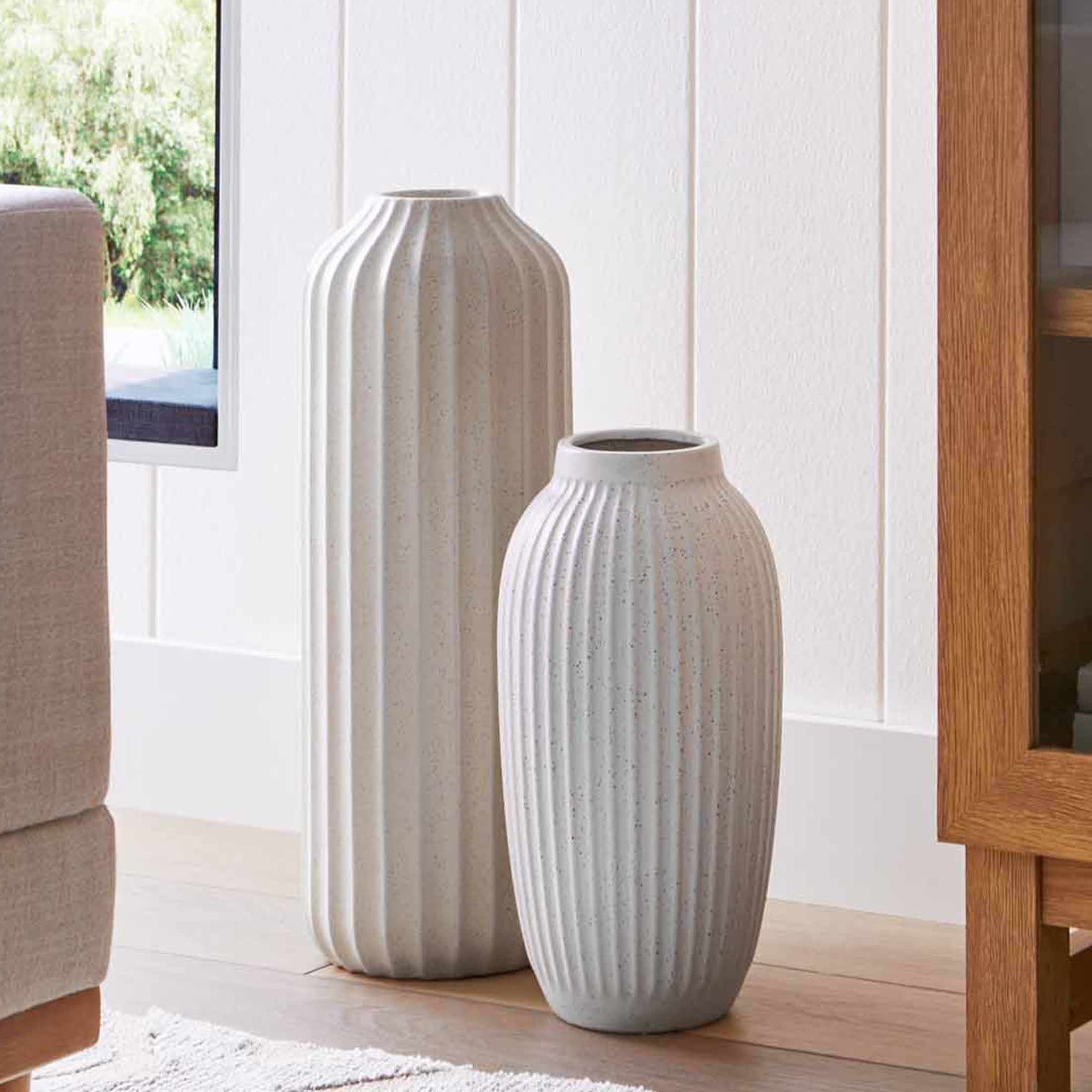 Better Homes & Gardens 22" Speckled Ribbed Ceramic Floor Vase, Cream White