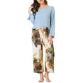 thumbnail image 2 of INSPIRE CHIC Women's 2 Pcs Long Sleeve Top with Floral Capri Pants Lounge Set Sleepwear Pajama Sets XS Blue, 2 of 5
