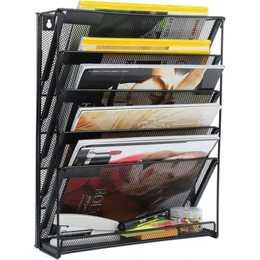 adhino Mesh 5-Tier Letter-Size Wall Mount File Organizer, Black