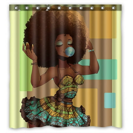 GCKG African Woman Bathroom Shower Curtain, Shower Rings Included 100% Polyester Waterproof Shower Curtain 66x72