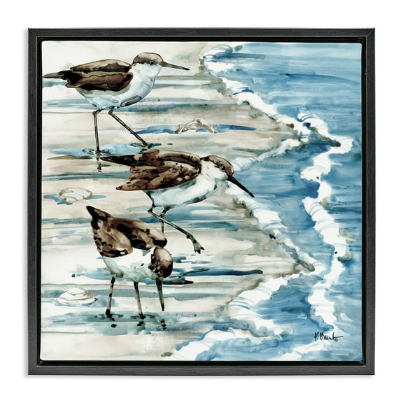 Stupell Industries Rockhampton Sandpipers Beach Ripples Animals & Insects Painting Black Floater Framed Canvas Art Print Wall Art, 18 x 18