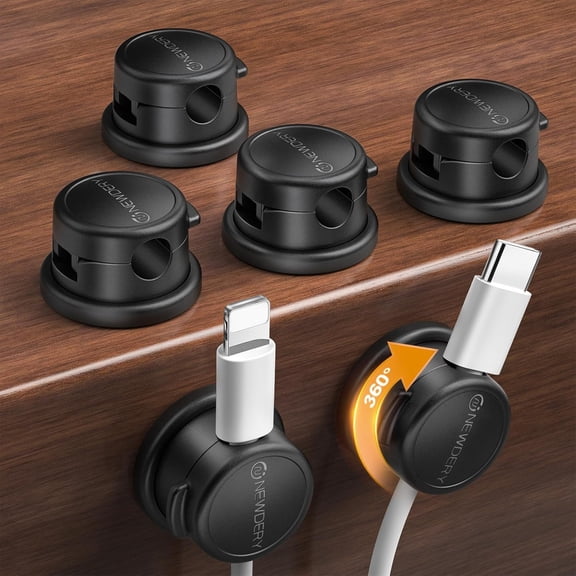 XIBUFE Magnetic Cable Organizer 6-Pack-360° Rotatable Cable Clips Cord Holder for Desk Adhesive Wire Holder for Phone Charger,Home Office Accessories&Nightstand Organization-Black