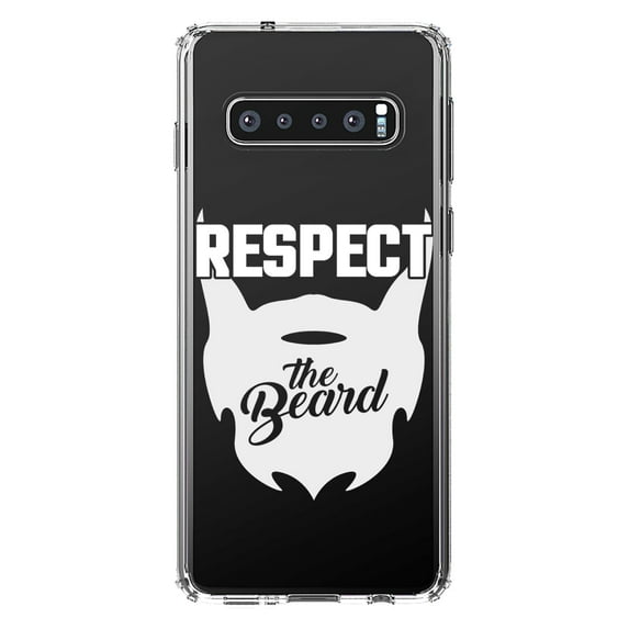 DistinctInk Clear Shockproof Hybrid Case for Samsung Galaxy S10 (6.1" Screen) - TPU Bumper Acrylic Back Tempered Glass Screen Protector - Respect the Beard