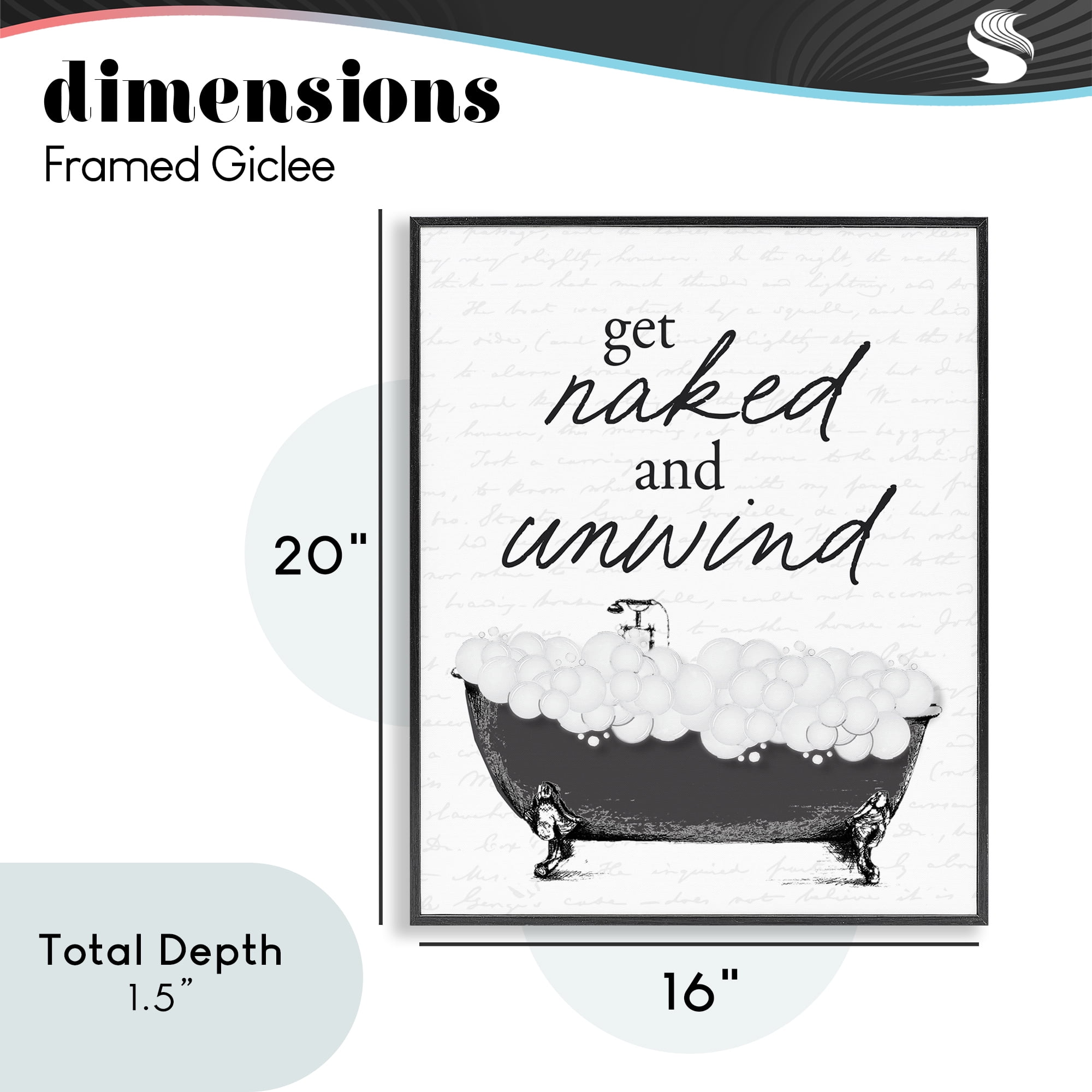 Unwind Bubble Bath Black Framed Giclee Art, design by Lettered and Lined