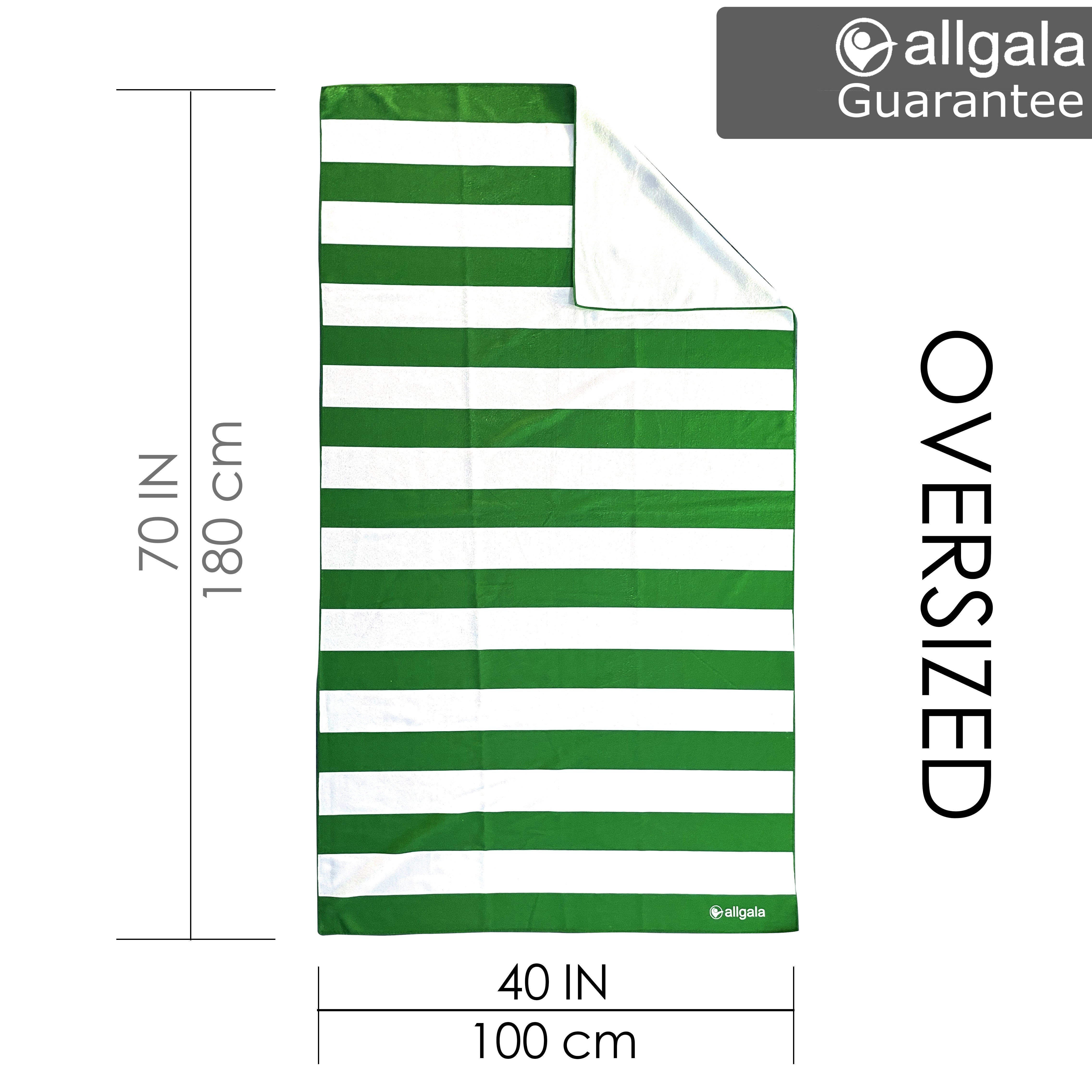Allgala Oversize 40x70 Inch (1x1.8M) Cabana Stripe Design Microfiber Beach Towel-Green (Pack of 1)-BT81207