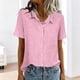 thumbnail image 4 of Mujeres Manga Corta Tops Casual Color Sólido Bolsillo Manga Corta Blusa Botón Arriba Cuello de Giro Casual Blusas de Manga Corta para Mujeres, 4 of 6