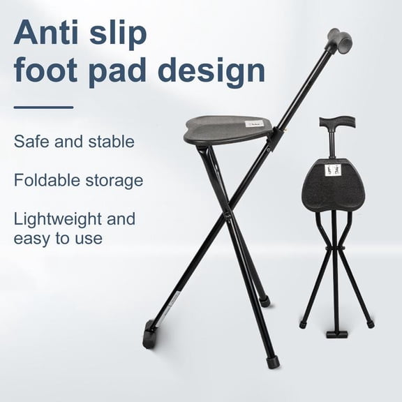 Walk Cane with Foldable Seat, Sturdy Thickened Aluminum Shaft, Compact Carry Design, Multipurpose Mobility Aid for Shopping, Camping, or Daily Rest