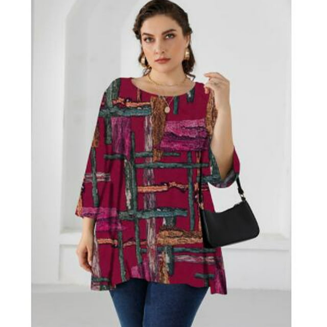 U.Vomade Nouveaux Hauts pour Femmes Grande Taille Manches Longues Imprimé Coloré Hauts Décontractés Amples Surdimensionnés Hauts pour Femmes