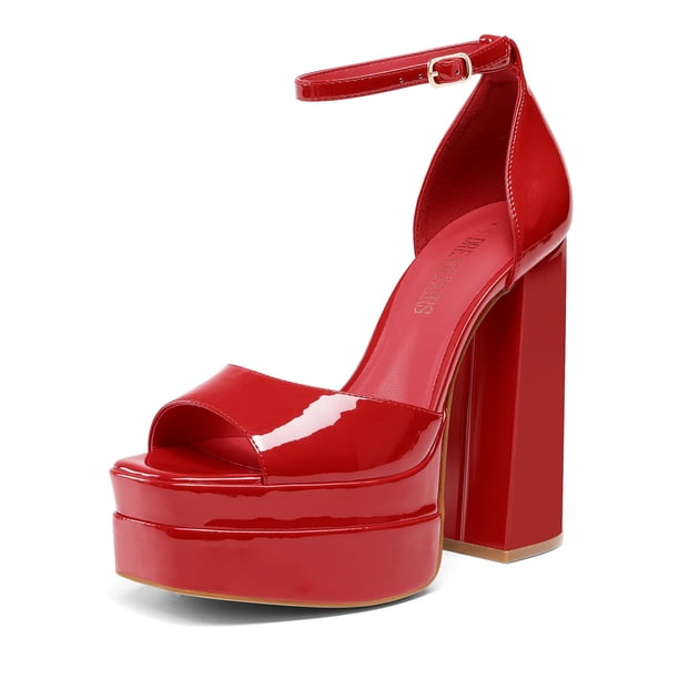 Sandalia DREAM PAIRS SDHS2324W Roja con Tacón de 14 cm y Plataforma