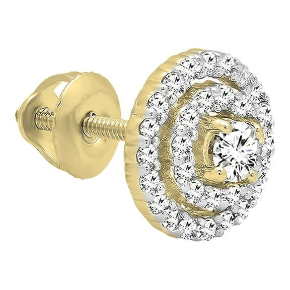 Dazzlingrock Collection Round White Diamond Flower Cluster Screwback Stud Earring for Women (1Pc Only, 0.16 ctw, Color I-J, Clarity I1-I2) in 14K Yellow Gold