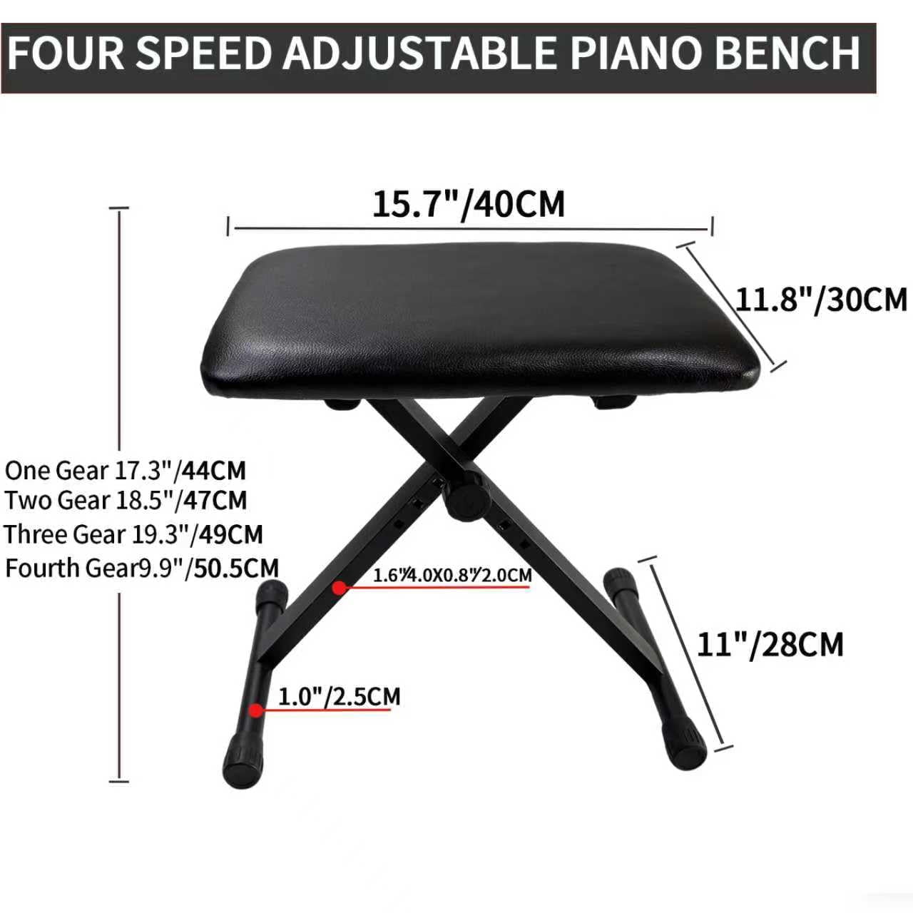 Keyboard Bench X-style Height Adjustable 16-20in Padded Cushion Piano Stool Chair For Keyboards Piano. (thin Version)