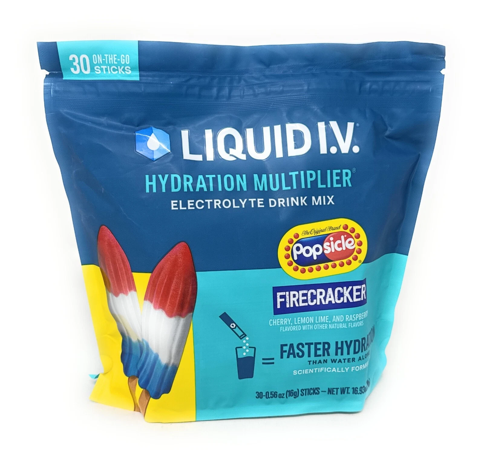 Liquid I.V. Hydration Multiplier, 30 Individual Serving Stick Packs in Resealable Pouch, Firecracker