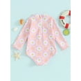 thumbnail image 5 of Aojekbee Baby Girl Swimsuit Long Sleeve Round Neck Flower Print Zip Up Bathing Suit Infant Toddler Beach Wear for Summer Spring, 5 of 9