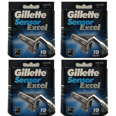 40 Ct Gillette Sensor Excel Refills Blades Cartridges (4 Packs of (Gillette Sensor Excel Blades Best Price)