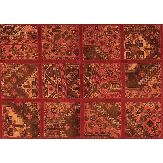 Ahgly Company Indoor Rectangle Patchwork Orange Transitional Area Rugs, 8' x 10'