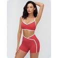 thumbnail image 4 of PISONIC Women Two Piece Workout Sets Color Block Sports Bra and High Waist Shorts Gym Yoga Athletic Outfits, 4 of 7