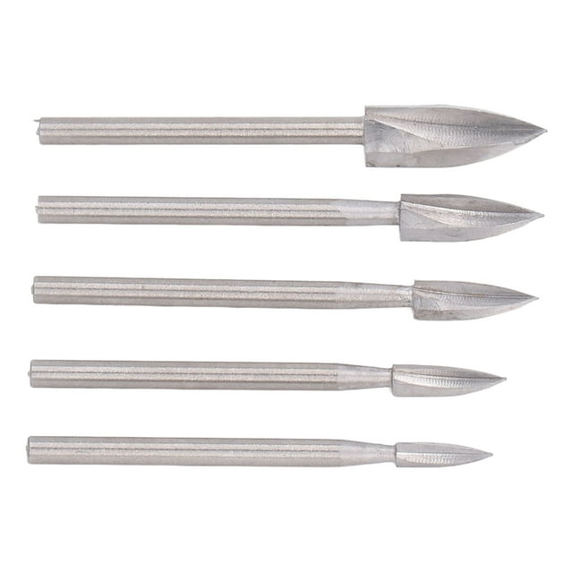 Wood Carving Knife, 3 Flute Engraving Drill Precise Centering Different Sizes Tricuspid Valve Design 5PCS For Model Making For Woodworking Projects