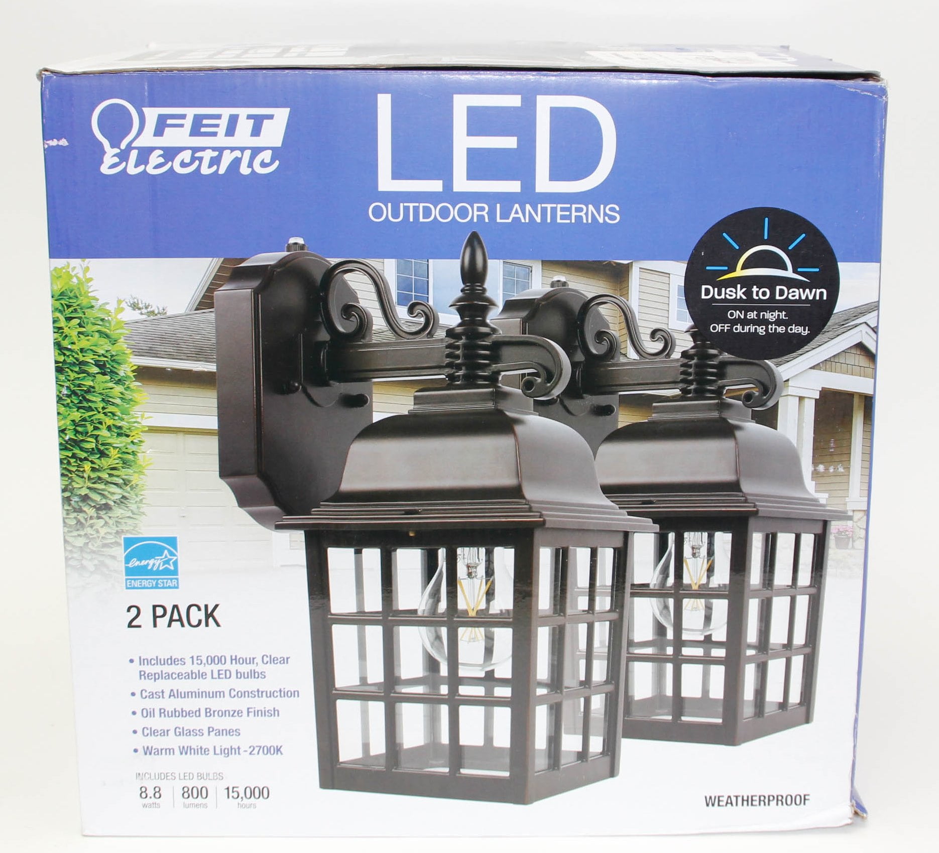 Feit Electric LED Outdoor Lanterns, Weatherproof, 2 Pack Oil Rubbed