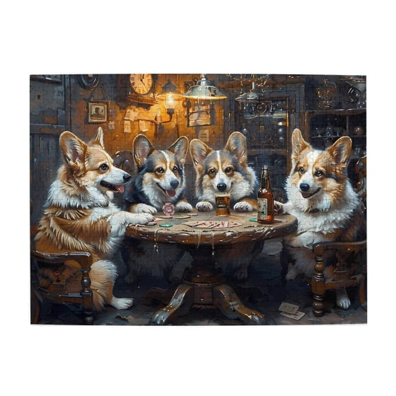 500 Piece Humorous Corgi Poker Night Jigsaw Puzzle For Adults – Charming Wooden Brain Game, Challenging, Relaxing Activity, Great Gift For Dog Lovers & Home Decor