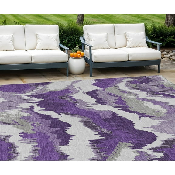8' X 10' Purple Lavender And Gray Abstract Washable Indoor Outdoor Area Rug